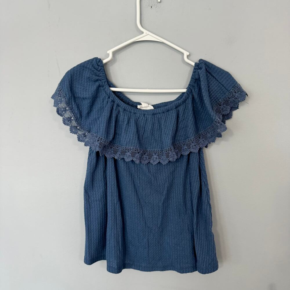 Cloud Chaser Blue Waffle Knit Off the Shoulder Top Girls Size Large / 12 / 14